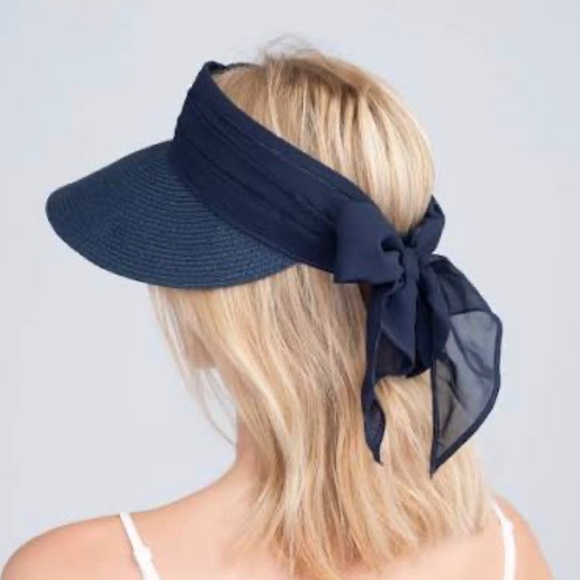 Blue sun visor w bow ribbon back, Pia Rossini new August visors hat sunhat hats. - Picture 3 of 12